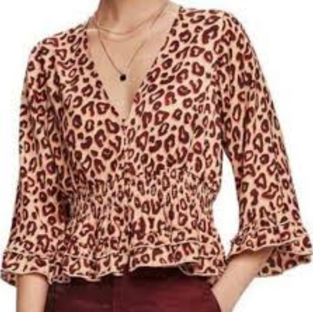 Scotch & Soda Blouse Leopard Animal Print Top Women's Size Medium Aloha Hula